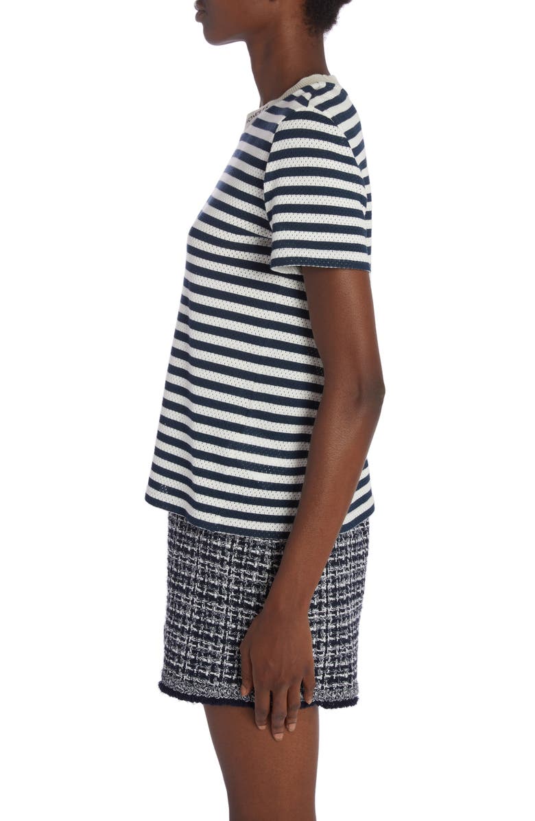Moncler Stripe Pointelle Cotton T-Shirt, Alternate, color, 