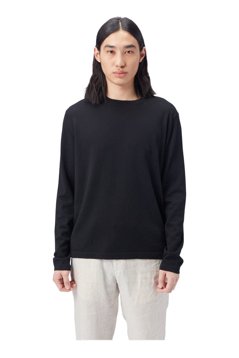 Men's Crewneck Cotton Silk Cashmere Blend Sweater, Alternate, color, black