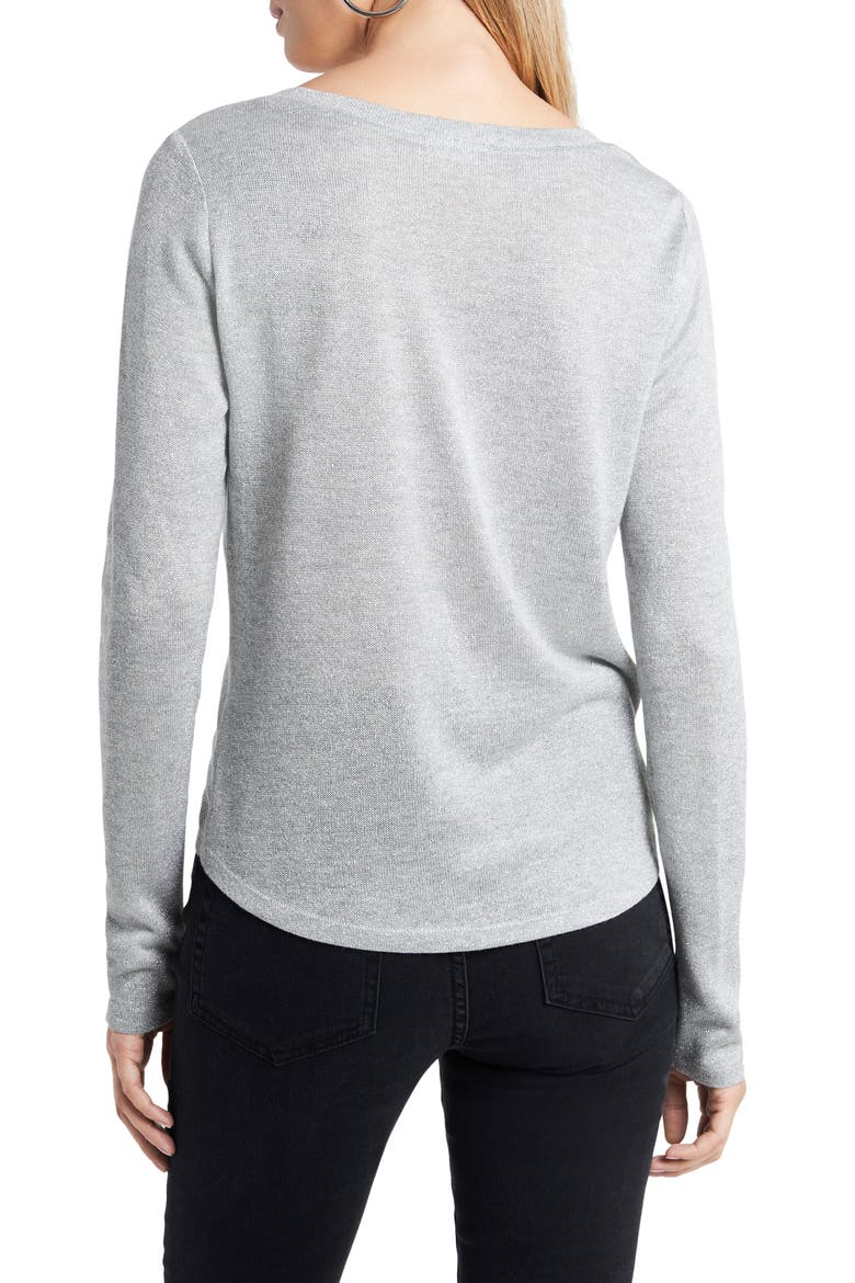 V-Neck Twist Hem Metallic Knit Top, Alternate, color, SILVER HEATHER