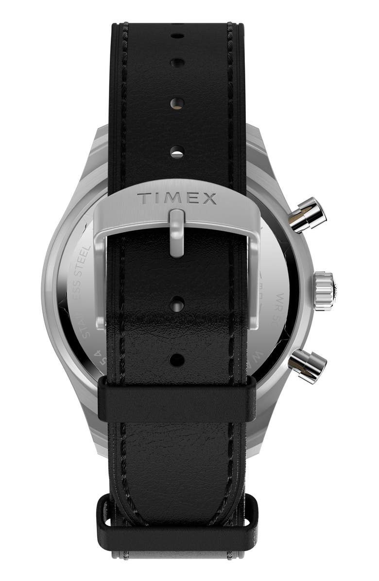 Timex<sup>®</sup> Waterbury Metropolitan Chronograph Leather Strap Watch, 41mm, Alternate, color, Black
