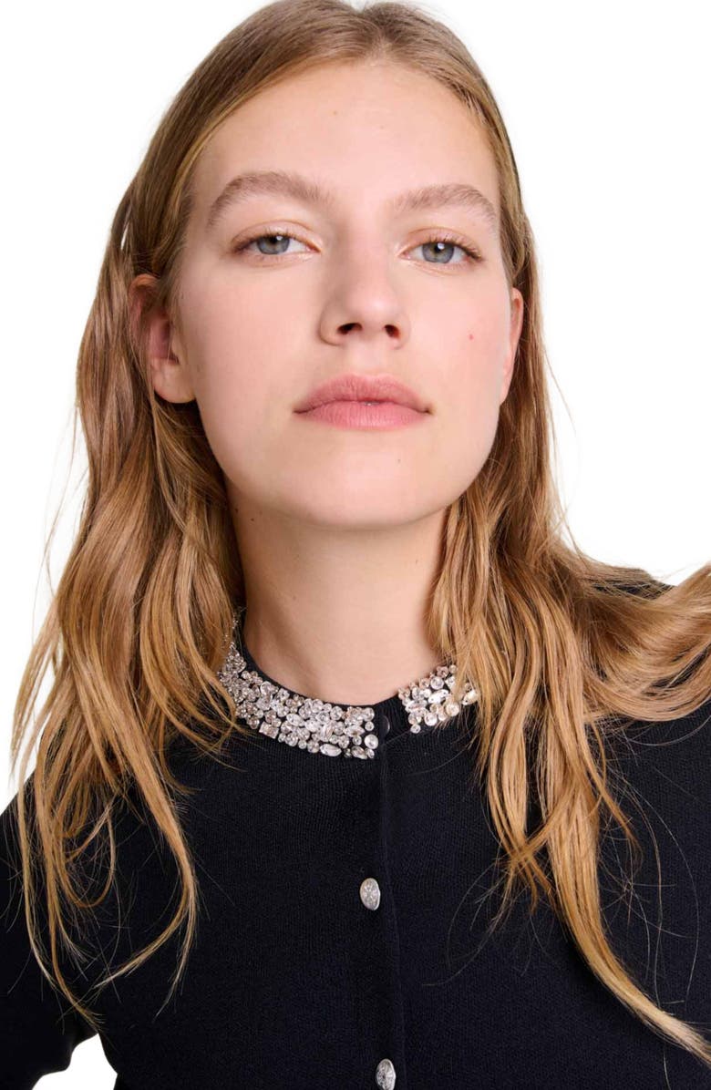 maje Cardigan with rhinestone trim, Alternate, color,