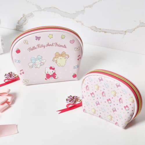 Hello Kitty Large And Small Dome Cosmetic Travel Bag Set In Brown