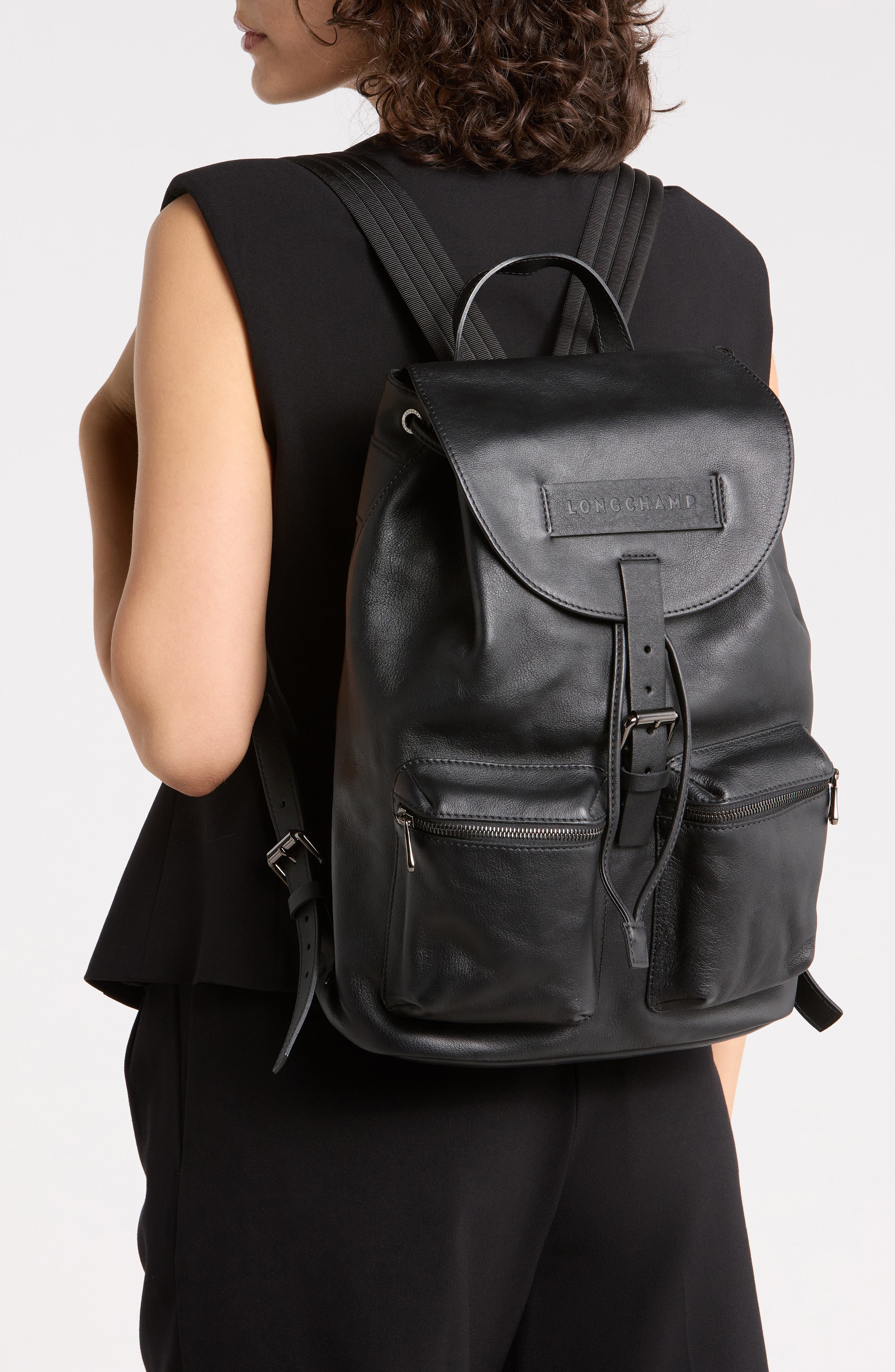 LC3D Medium Leather Backpack, Alternate, color, BLACK
