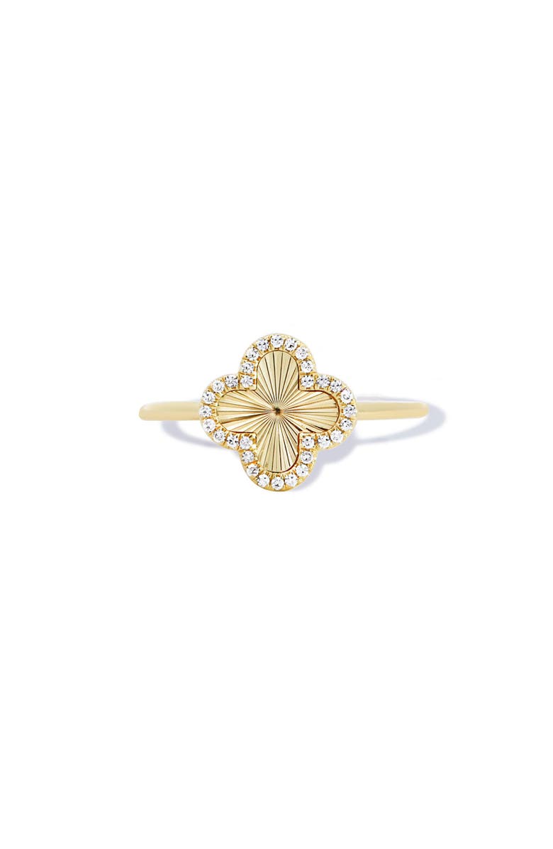 The Lovery Fine Jewelry Fluted Gold Diamond Clover Ring, Main, color,