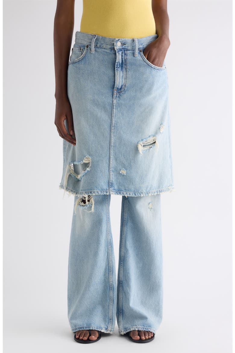 Ripped Skirted Wide Leg Jeans, Main, color, LIGHT BLUE
