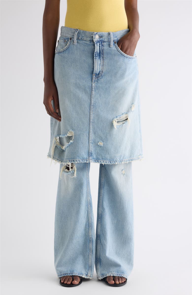 Acne Studios Ripped Skirted Wide Leg Jeans, Main, color, Light Blue