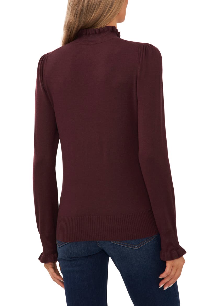 Ruffle Mock Neck Sweater, Alternate, color, DARK COCOA BROWN