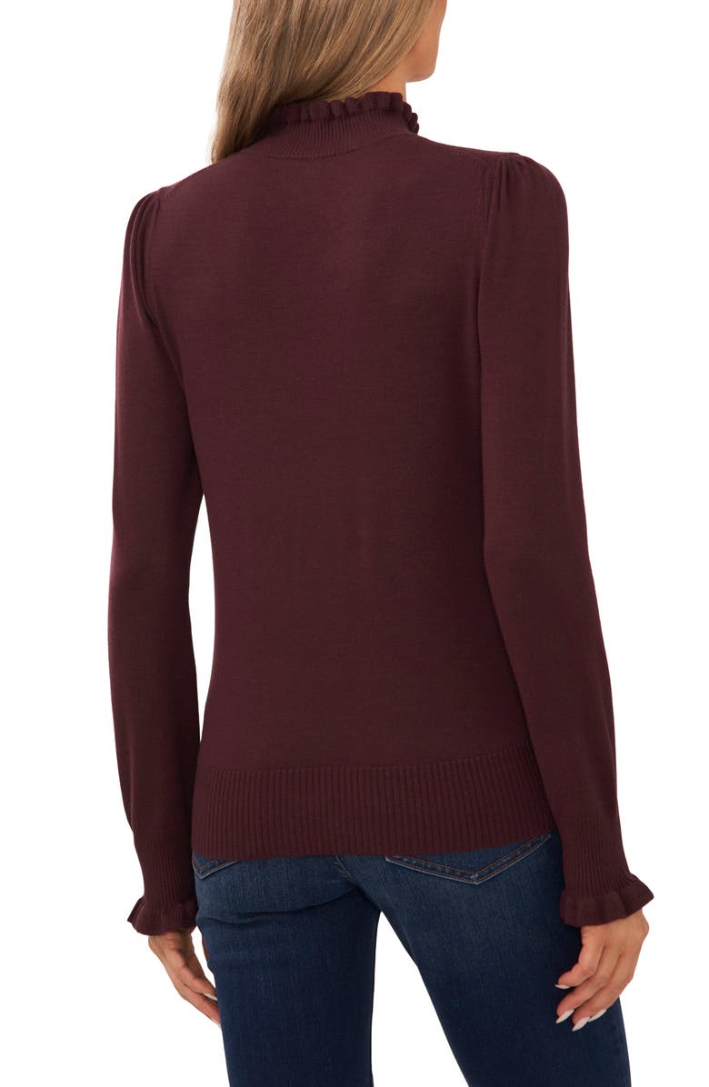 CeCe Ruffle Mock Neck Sweater, Alternate, color, Dark Cocoa Brown