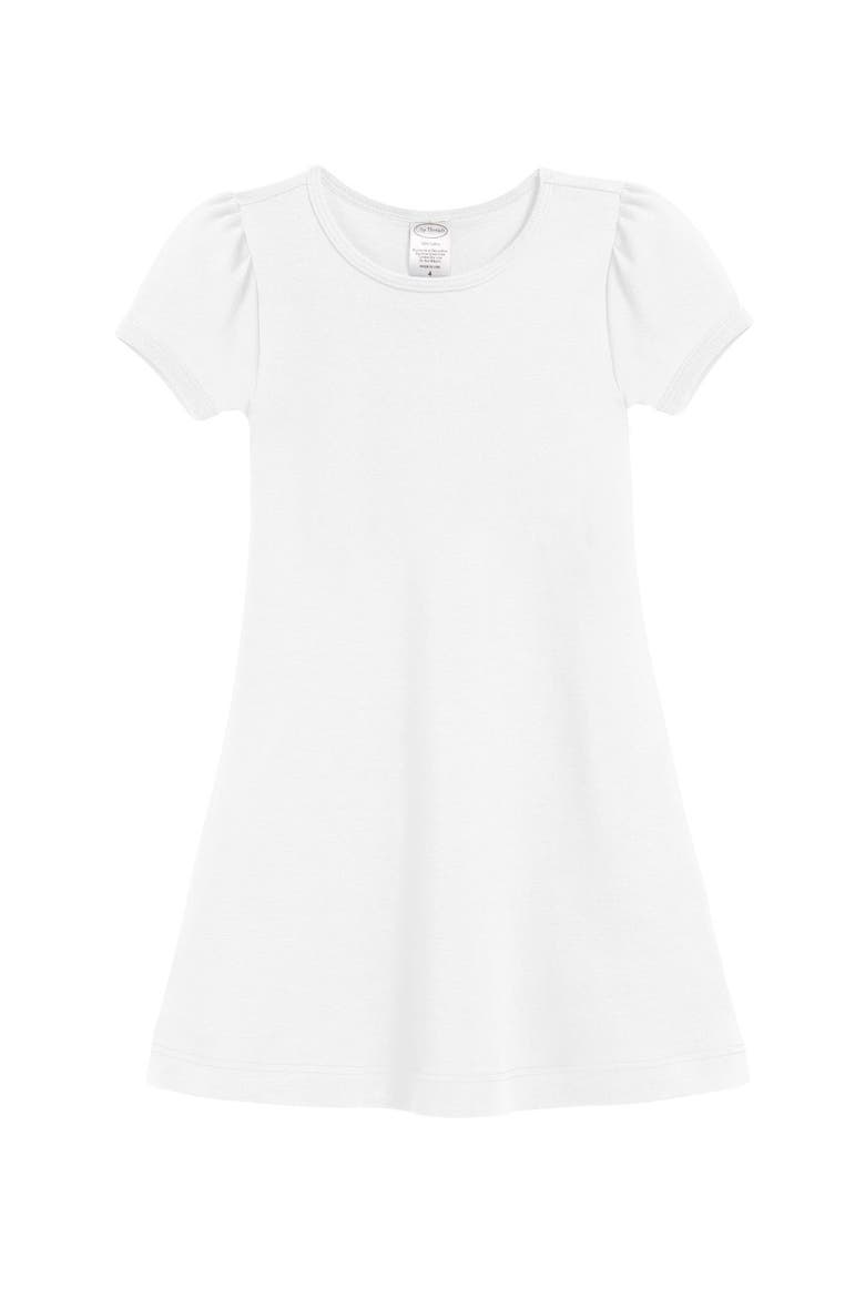 Girls Soft 100% Cotton Puff Short Sleeve Dress, Main, color, White