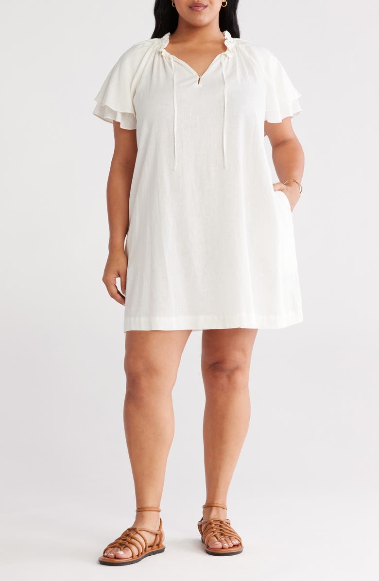 Treasure & Bond Flutter Sleeve Linen Blend Shift Dress, Main, color, Ivory Dove