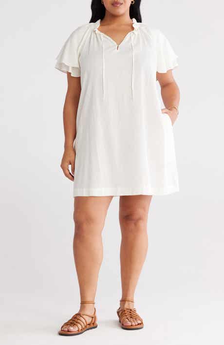 Treasure & Bond Flutter Sleeve Linen Blend Shift Dress