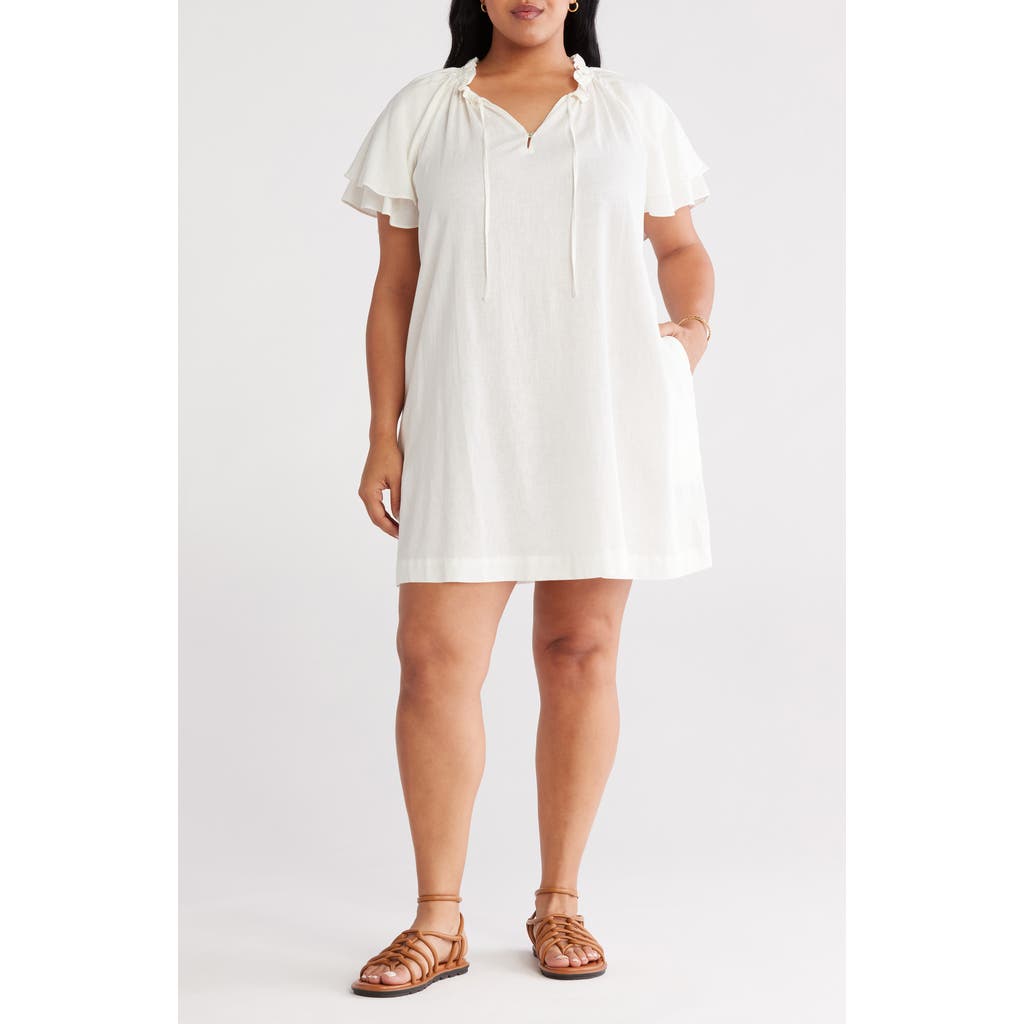 Treasure & Bond Flutter Sleeve Linen Blend Shift Dress