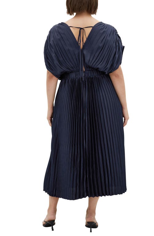 City Chic Henley Pleated Maxi Dress In Navy