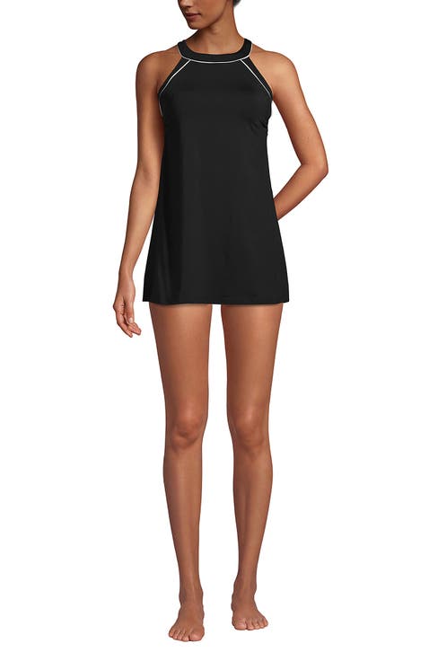 Mastectomy Chlorine Resistant High Neck Swim Dress One Piece Swimsuit Adjustable Straps