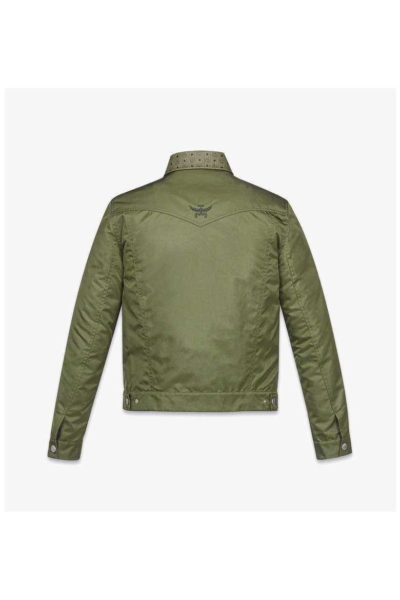 Jacket in ECONYL® and Monogram Print Leather, Alternate, color, Khaki-Moss