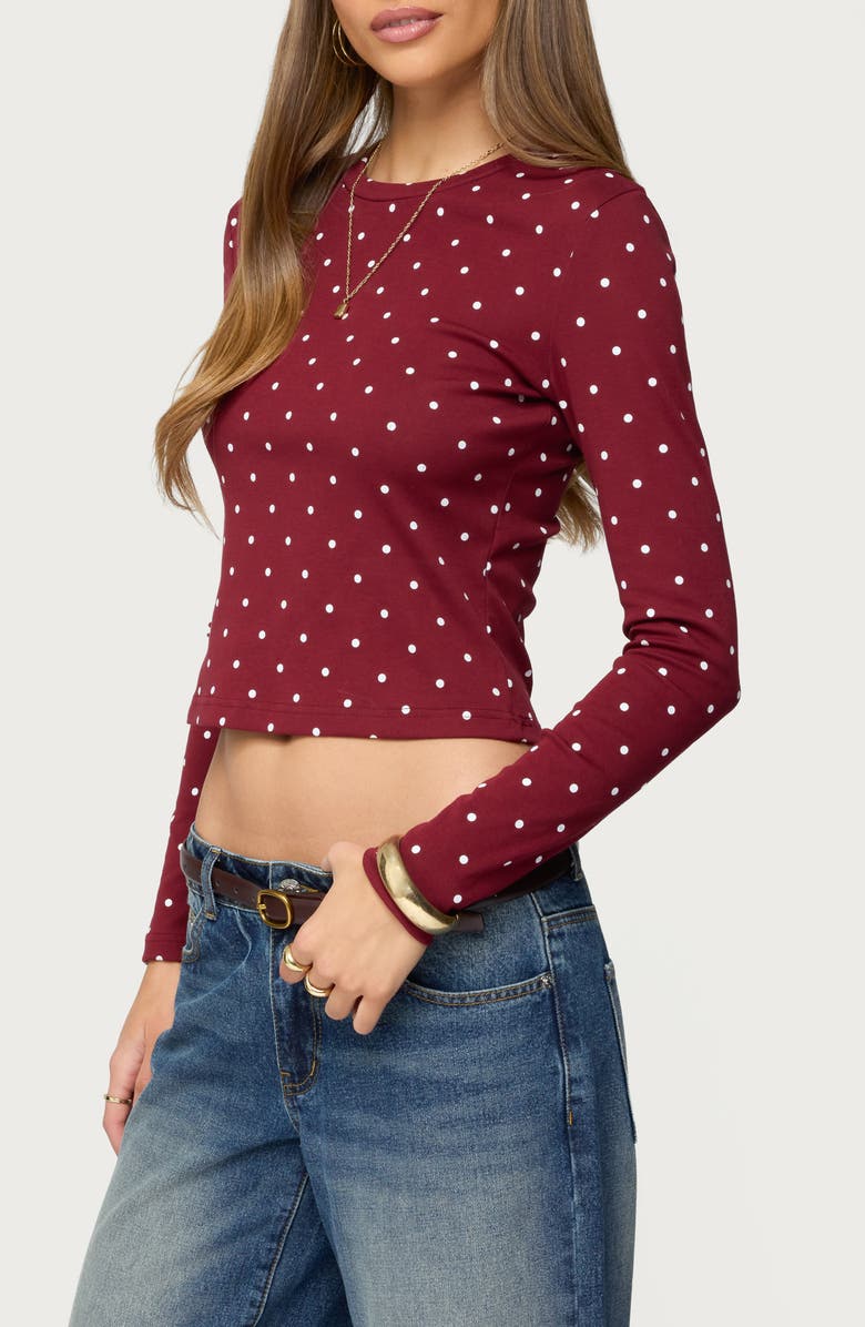 EDIKTED Daliya Polka Dot Long Sleeve Crop Shirt, Alternate, color,