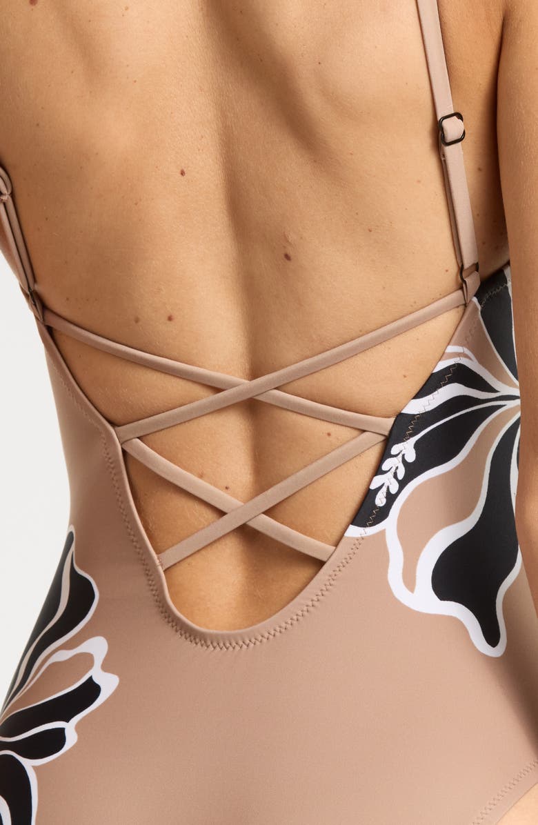 Sanctuary Sequin High Cut One-Piece Swimsuit, Alternate, color, Toasted Coconut