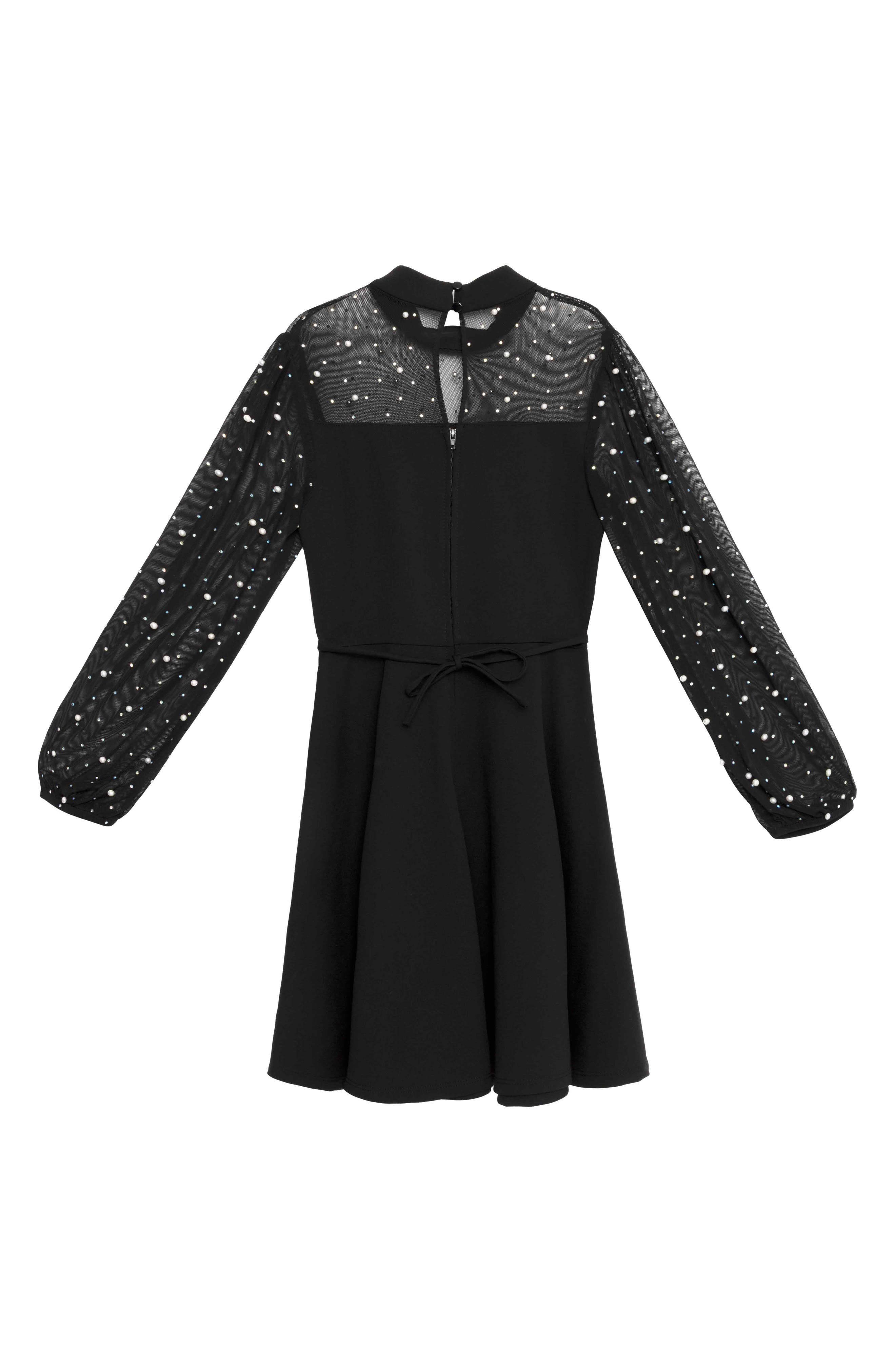 Speechless Kids' Faux Pearl & Rhinestone Sheer Sleeve Dress