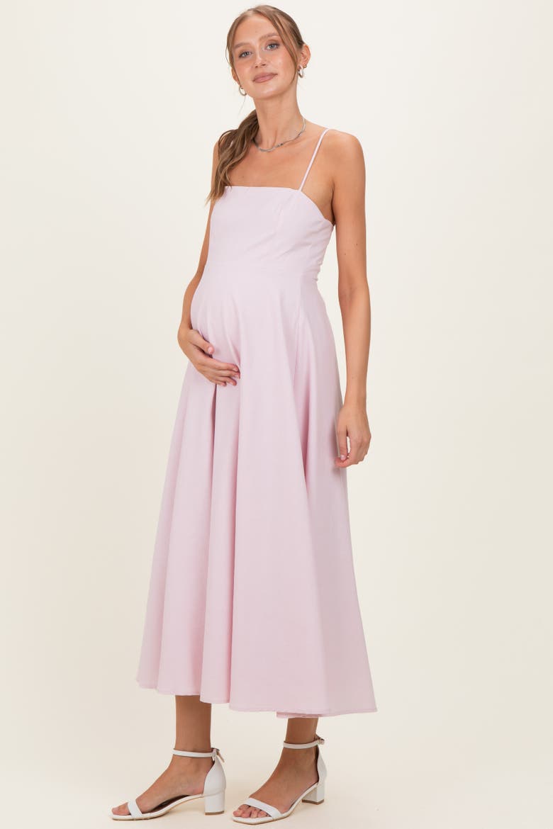 Spaghetti Strap Printed A-Line Midi Dress, Alternate, color, Light Pink