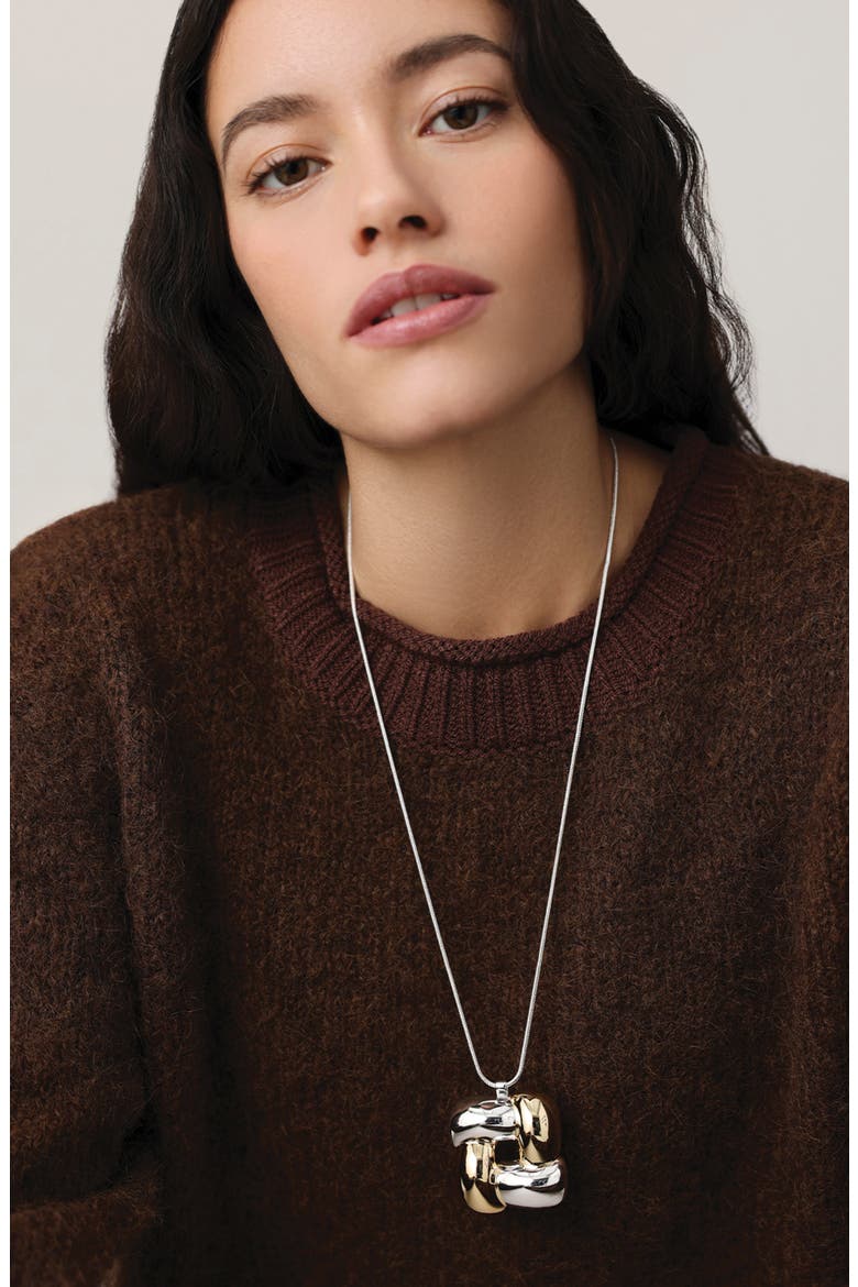 Woven Square Pendant Necklace, Alternate, color, TWO-TONE
