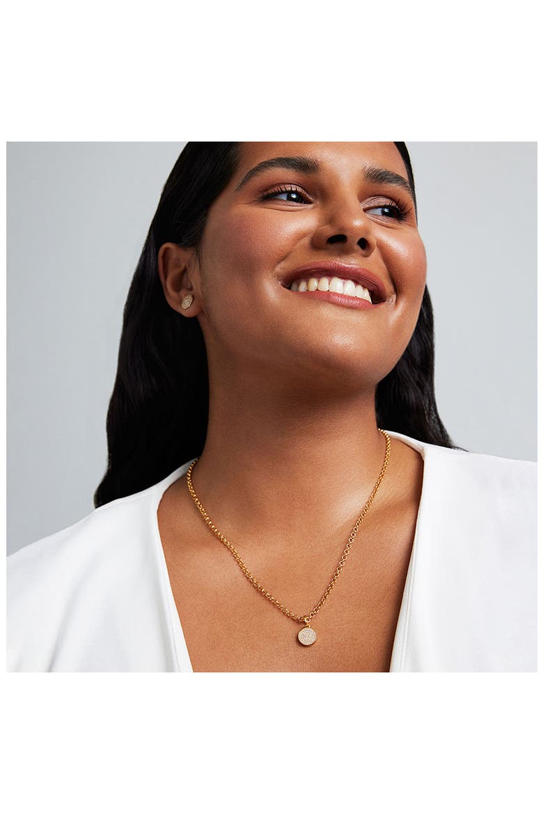 Petit Pavé Knockout Disc Pendant Necklace, Alternate, color, WHITE TOPAZ/ GOLD