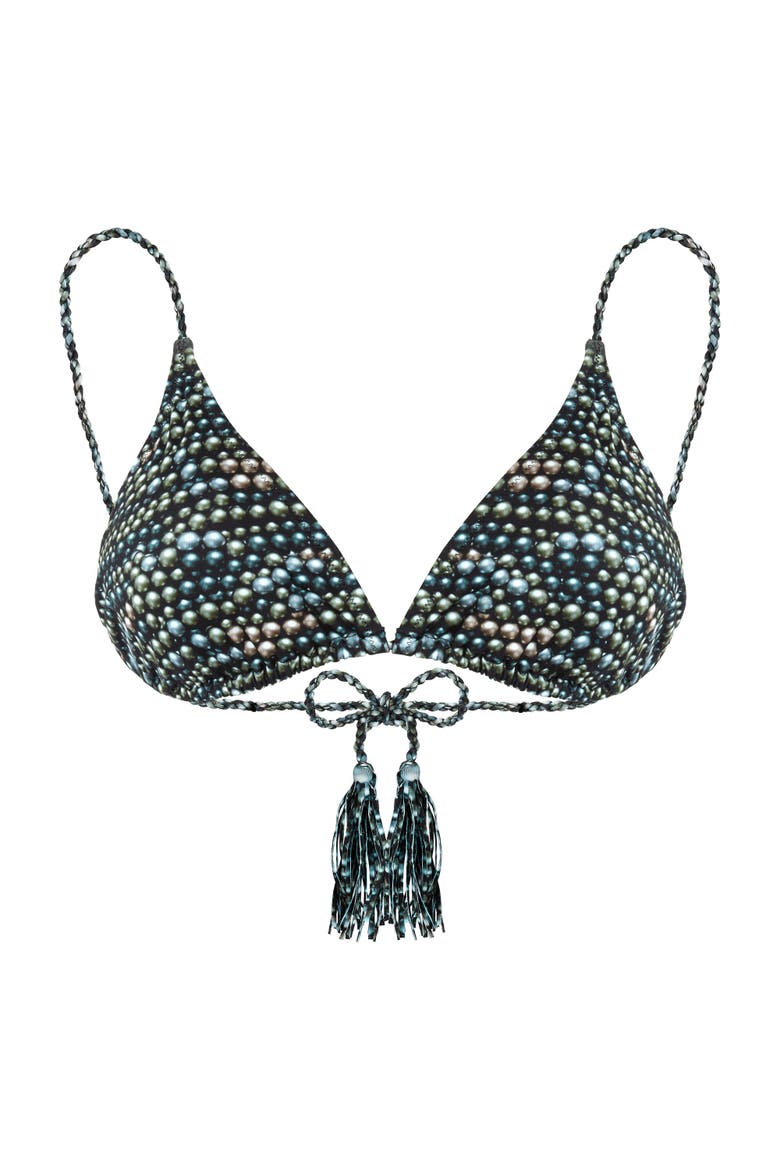 Women's Pearl Jersey Rope Tresses Triangle Bikini Top, Alternate, color, NOIR