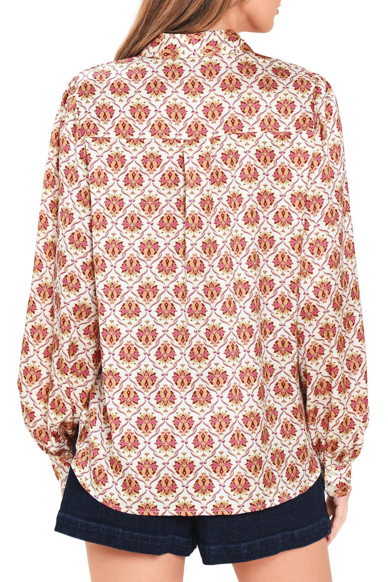 Print Satin Shirt, Alternate, color, BURGUNDY