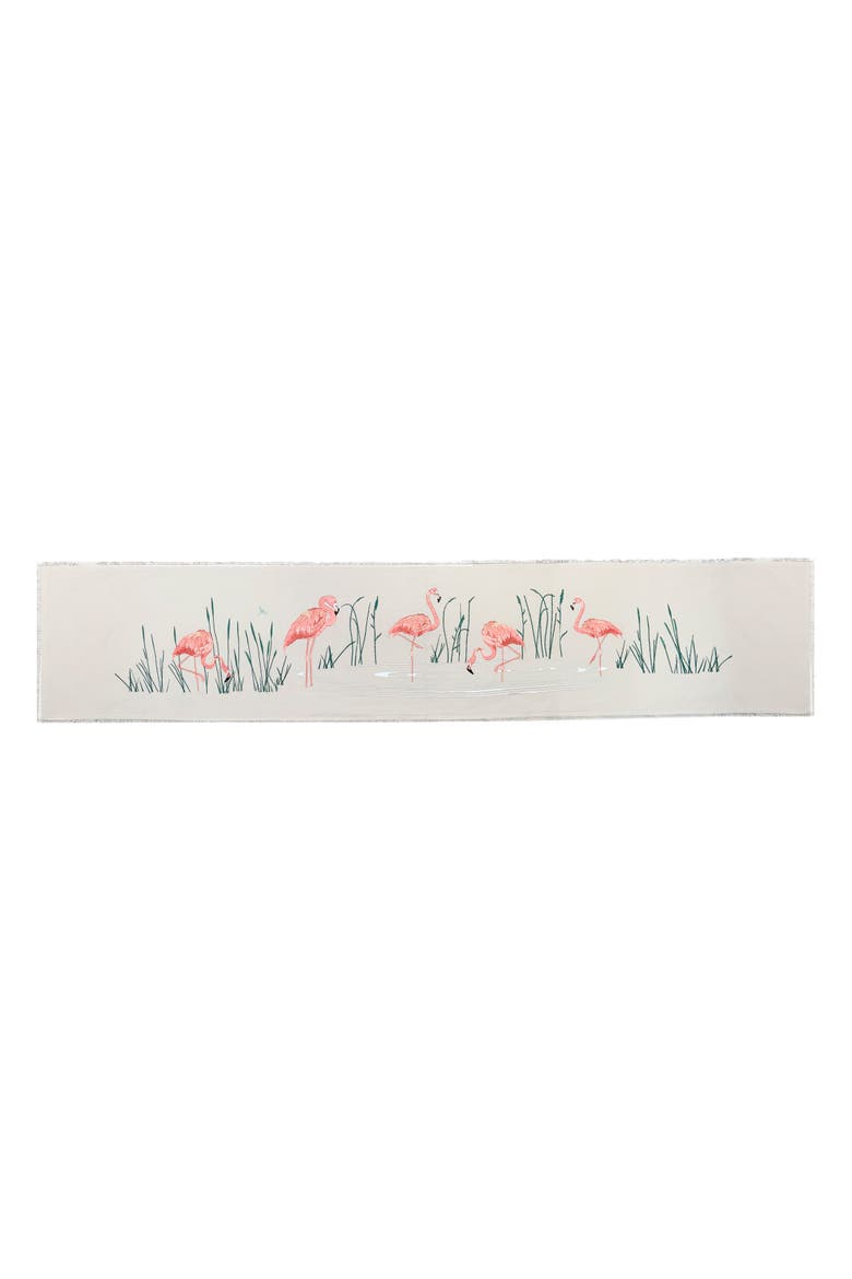 Flamingos Coastal Embroidered Table Runner, Main, color, Pink