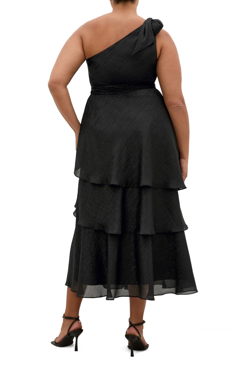 City Chic Metallic One-Shoulder Tiered Dress, Alternate, color, Black/ Silver