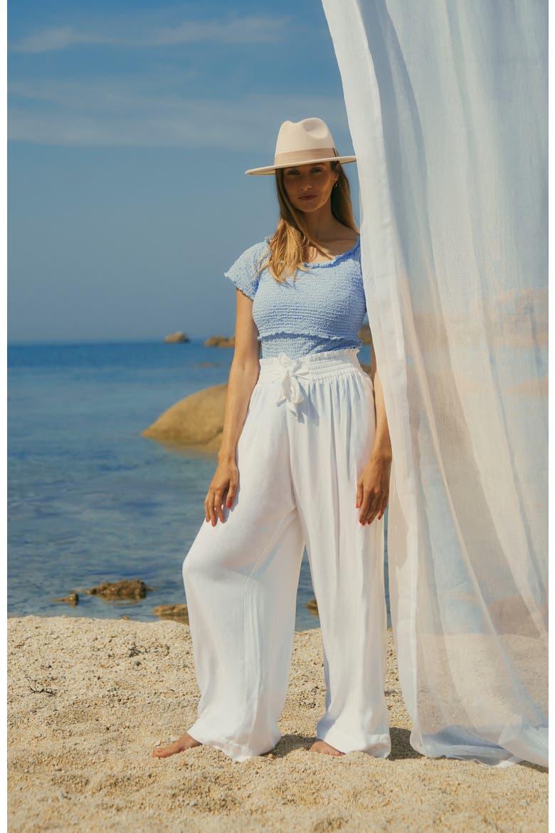 Sahel Smocked Twill Maternity Pants, Alternate, color, WHITE