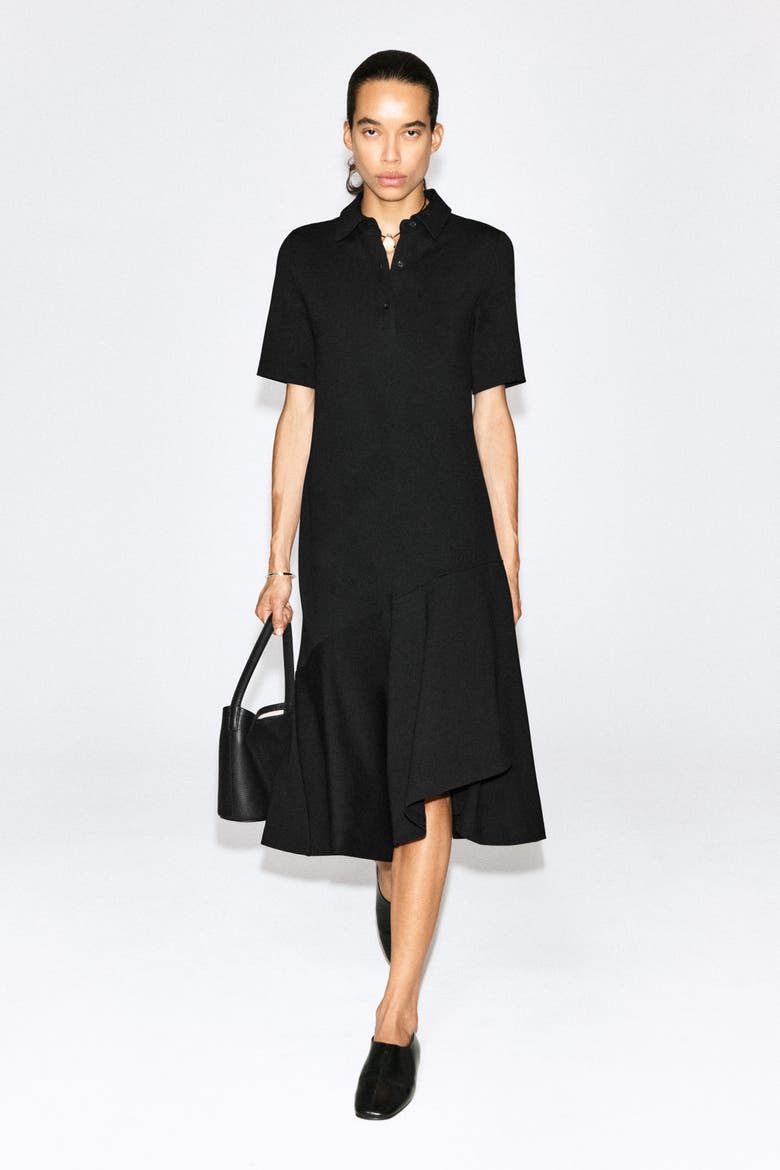 Flared Jersey Midi Shirt Dress, Alternate, color, BLACK
