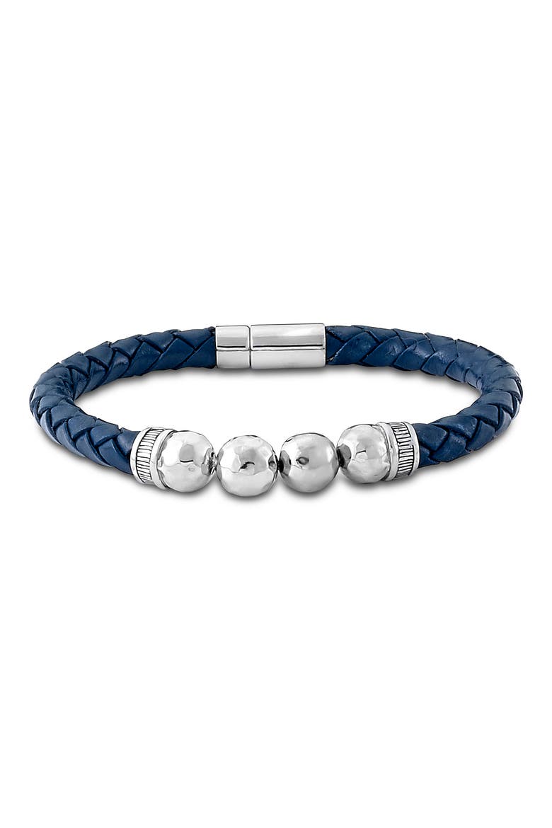 Sterling Silver and Blue Leather Chain Bracelet, Main, color, BLUE