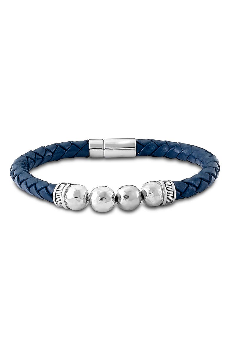 SAMUEL B. Sterling Silver and Blue Leather Chain Bracelet, Main, color, Blue