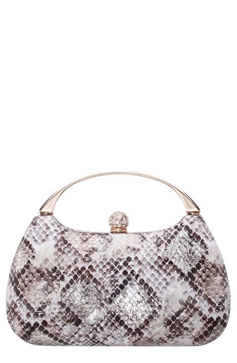 Brando Snake Embossed Faux Leather Top Handle Bag