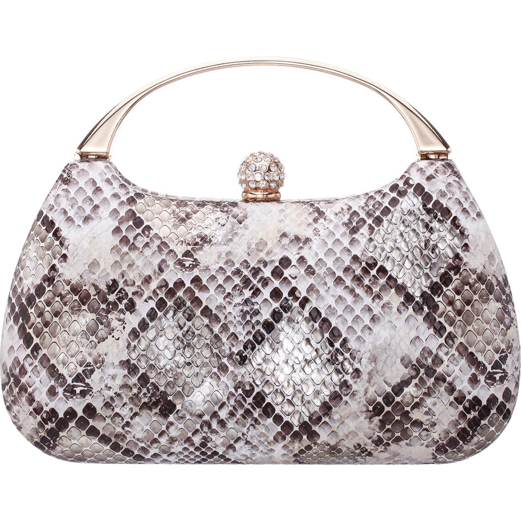Nina Brando Snake Embossed Faux Leather Top Handle Bag In Ivory Multi