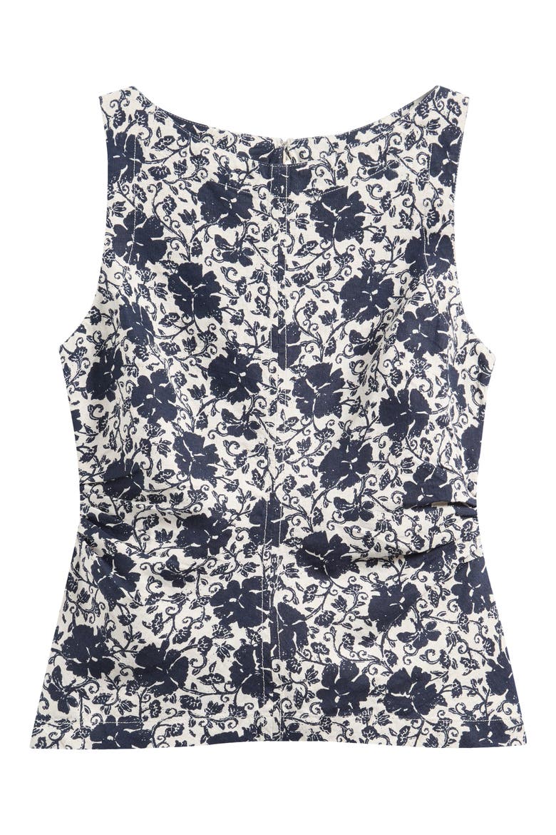 Cinched Boatneck Sleeveless Linen Top, Alternate, color, OAT