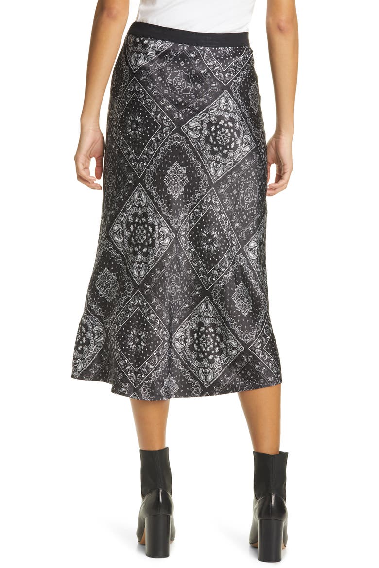 Berlin Satin Midi Skirt, Alternate, color, MIDNIGHT BANDANA