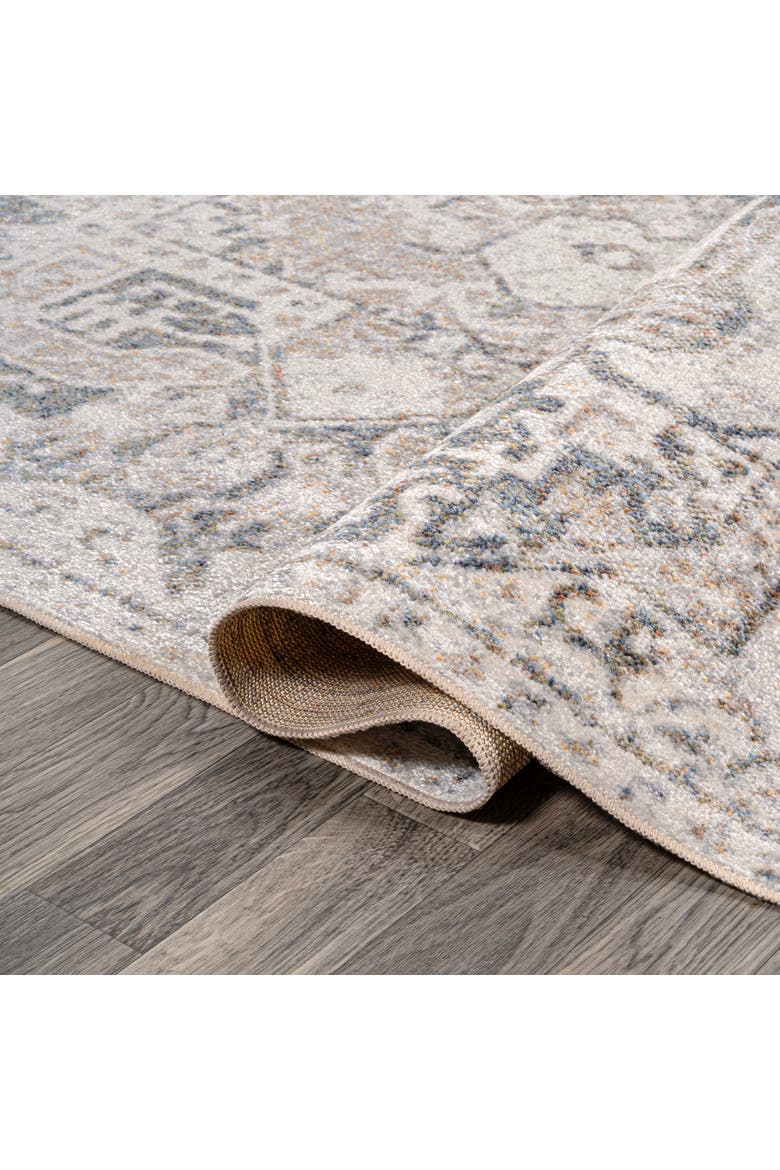 Edith Distressed Medallion Low-Pile Machine-Washable Area Rug, Alternate, color, Cream/Light Gray