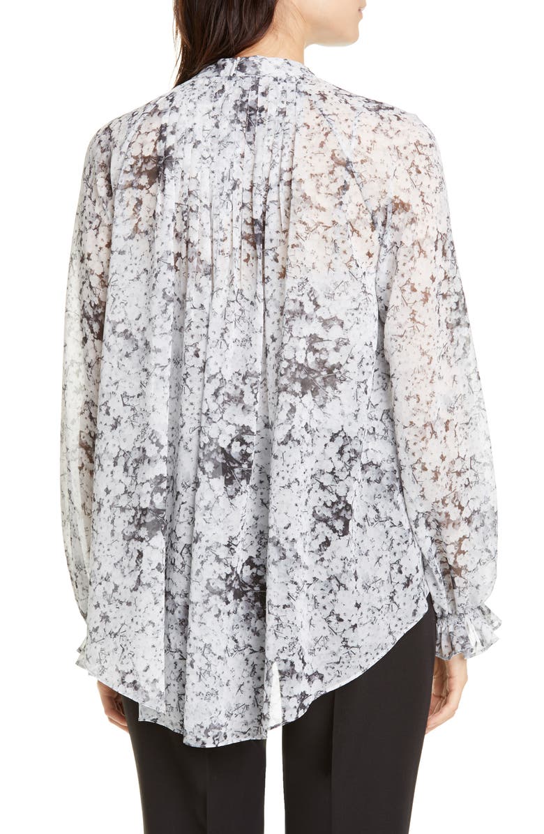 Adam Lippes Pintuck Bow Neck Floral Print Chiffon Blouse, Alternate, color,