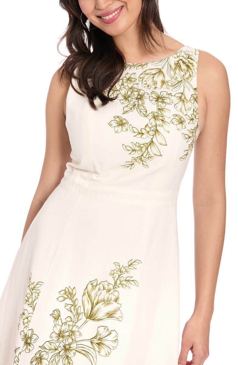 London Times Placement Print Midi Dress, Alternate, color, Cream/ Olive