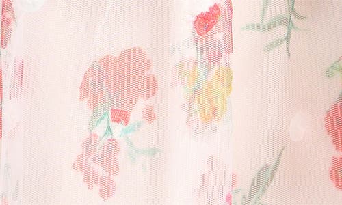 Ava & Yelly Kids' Printed Mesh Trapeze Party Dress In Off White/pink Multi