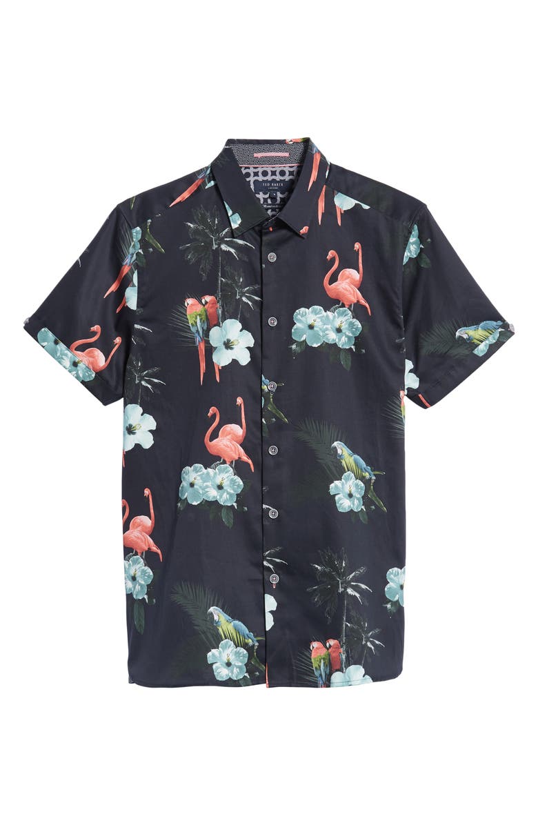 Ted Baker London Chela Slim Fit Tropical Print Sport Shirt, Alternate, color, 