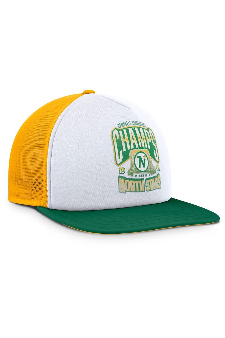 Men's Fanatics White/Green Minnesota North Stars Decades Collection Foam Front Snapback Hat, Alternate, color, White