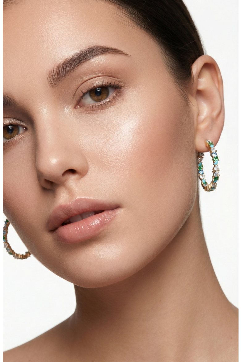Vienna Opal Hoops, Alternate, color, Turquoise/Aqua