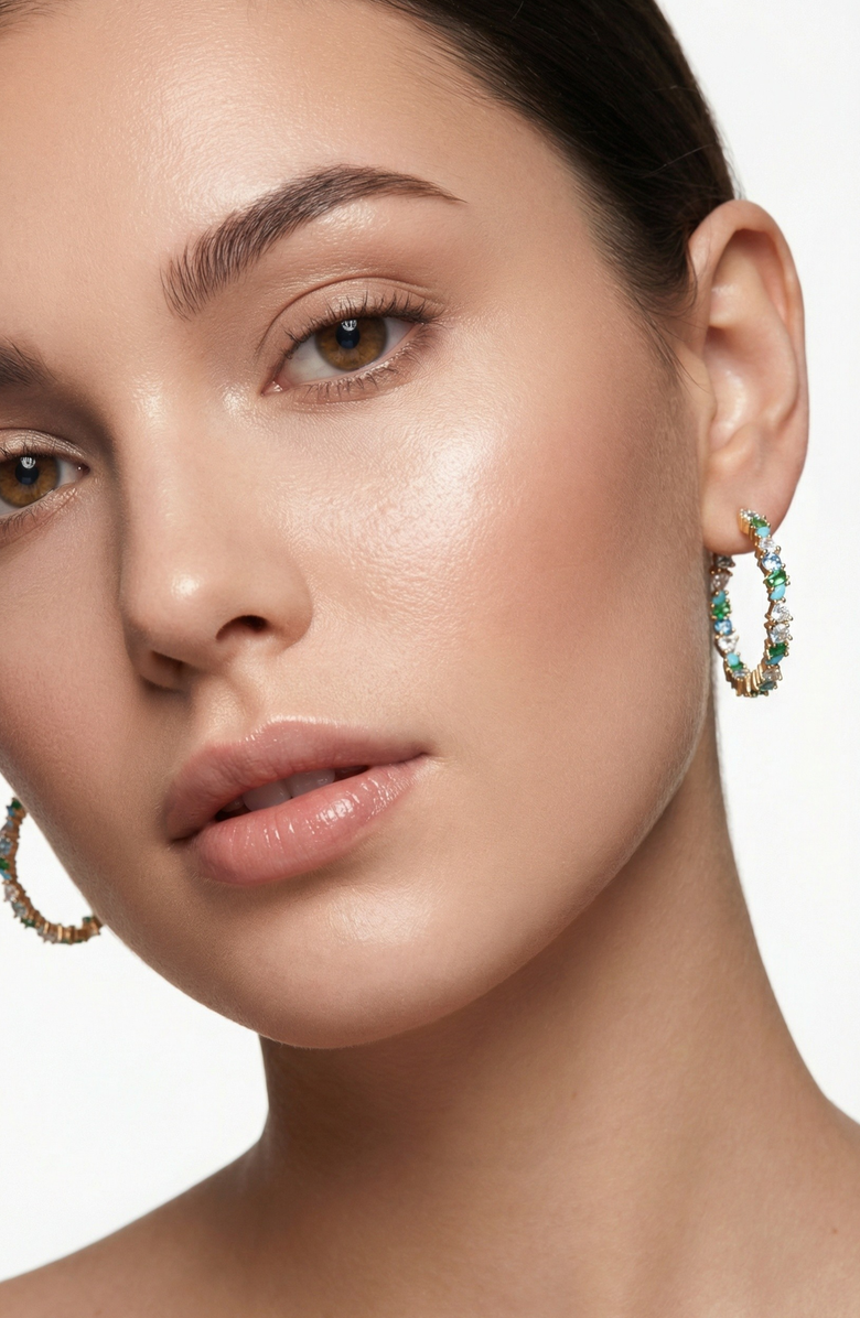 NATIVE GEM Vienna Opal Hoops, Alternate, color, Turquoise/Aqua