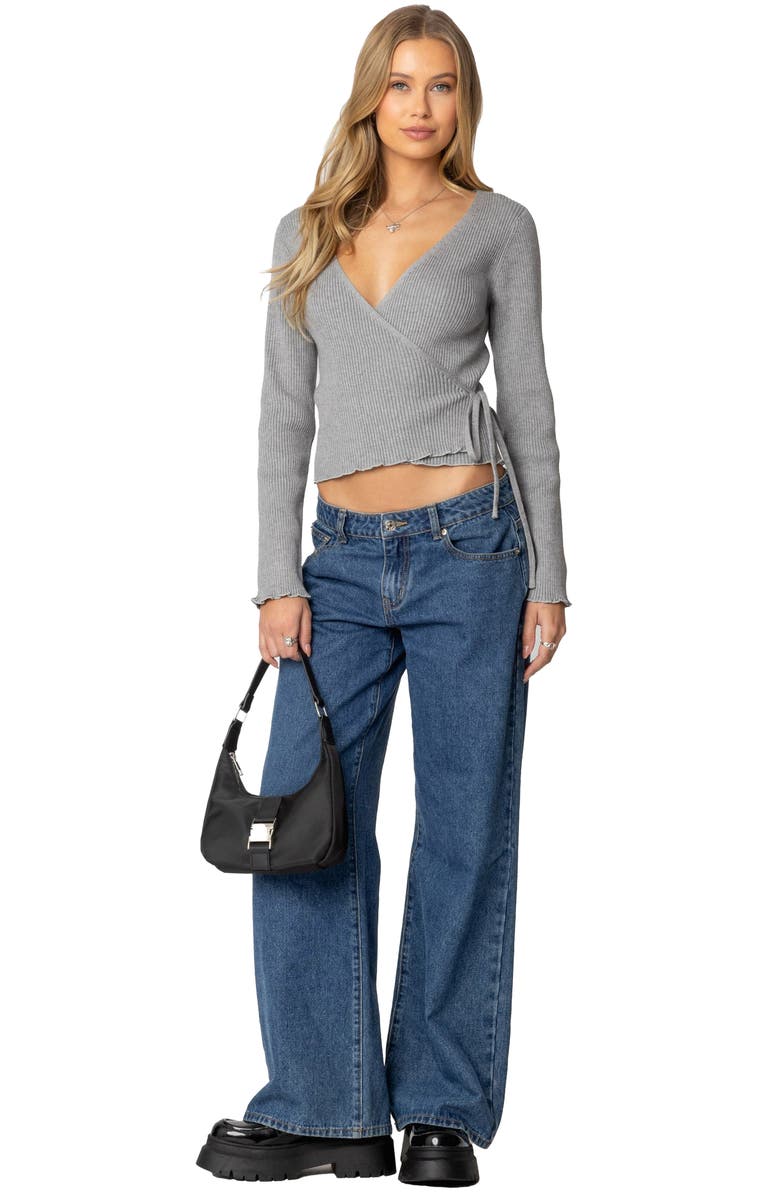 EDIKTED Paden Rib Knit Wrap Top, Alternate, color, Gray-Melange