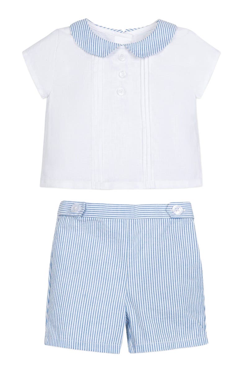 Hope & Henry Baby Peter Pan Shirt and Short Set, Infant, Main, color, Blue Seersucker