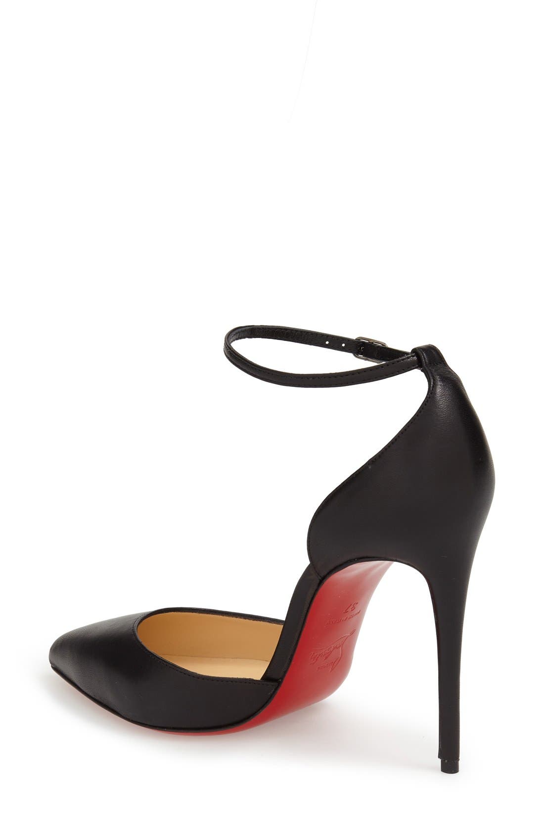 Uptown Ankle Strap Pointy Toe Pump, Alternate, color, BLACK LEATHER