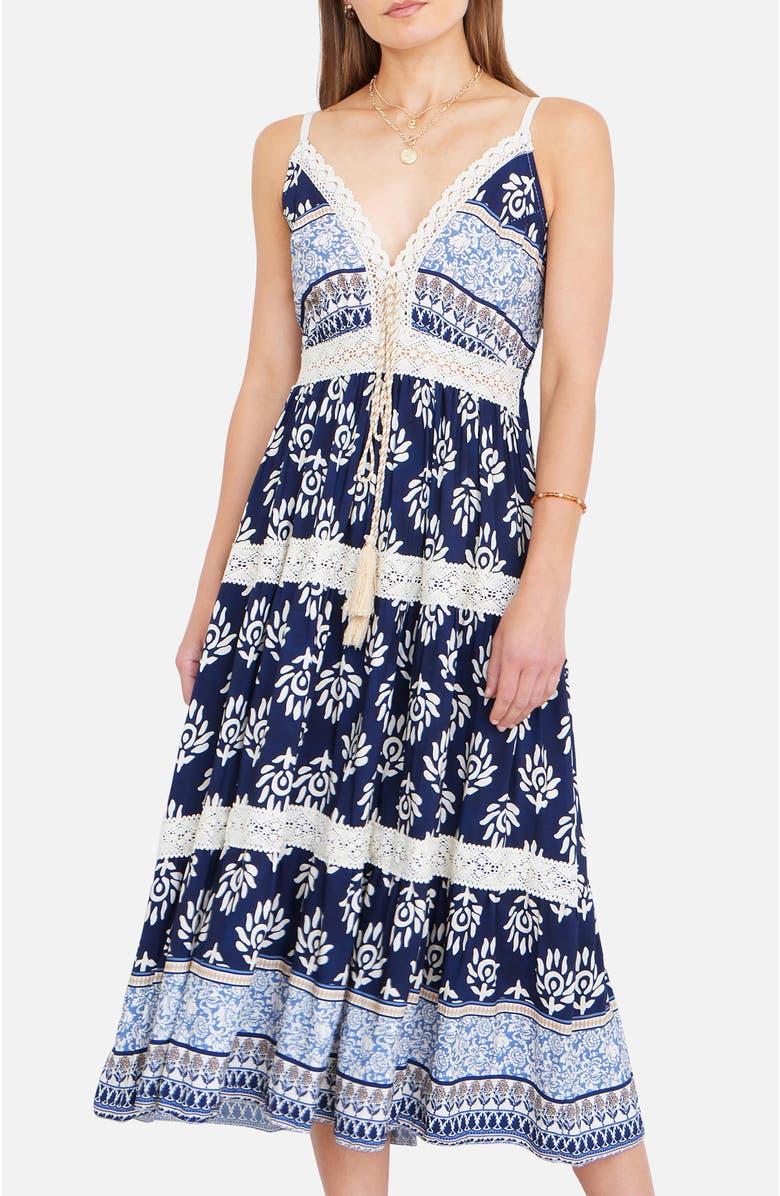 Yumi Paisley Print Midi Sun Dress, Alternate, color, Navy