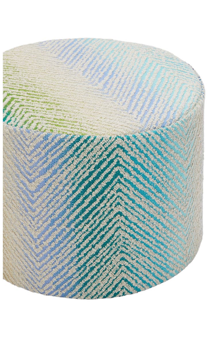Island 40x30 Cm Cylindrical Outdoor Pouffe Zigzag Bouclé, Alternate, color, Turquoise  Multicoloured